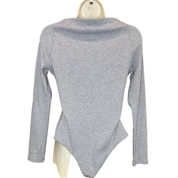 L’Agence Winona Ribbed Knit Long Sleeve Bodysuit in Heather Grey NWY Size Large - Picture 4 of 7